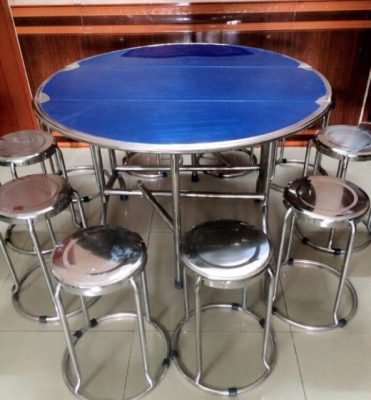 Bàn ghế ăn inox xếp ba